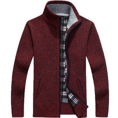 Special offer every day men's autumn Zip Sweater with velvet collar cardigan sweater coat loose warm male 3XL Bordeaux