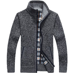 Special offer every day men's autumn Zip Sweater with velvet collar cardigan sweater coat loose warm male 3XL Dark grey