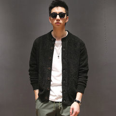 Macheda's autumn tide Japanese retro Crewneck cardigan sweater slim knit coat color simple youth M black