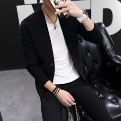 Men's sweater slim V all-match trend of Korean men sweater collar cardigan wearing long sleeved and handsome 3XL black