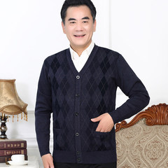 The elderly men's autumn and winter sweater cardigan old dad grandpa cashmere knitted sweater coat plus thickening 165/M/105 9813 navy general models