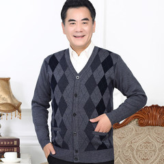 The elderly men's autumn and winter sweater cardigan old dad grandpa cashmere knitted sweater coat plus thickening 165/M/105 9813 middle grey ordinary money