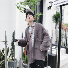 @ Aberdeen literary men in autumn and winter new sweater coat sweater loose wool cardigan thickening trend M gray