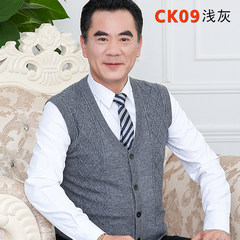 Autumn and winter in the elderly male V wool vest collar cardigan knit sweater vest vest old middle-aged father. 165/M C-K09 powder