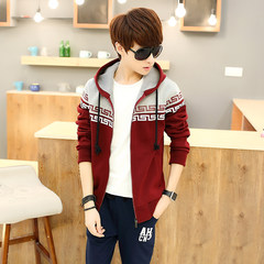 Young students and male winter sports cashmere sweater cardigan Hooded Jacket Size thick warm autumn 165/M 9402 red wine