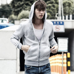 Special offer every day in autumn male Pro Hoody Zip Hooded cardigan jacket Korean students pure leisure sports jacket 3XL Light grey wy06 T-shirt