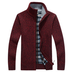 [] every day special offer men plus velvet collar zipper collar cardigan sweater thickened men's knitted sweater coat 2XL 165~180 Jin Wine red [8061]