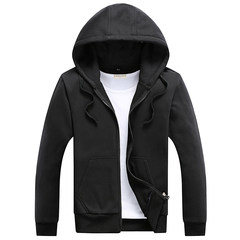 Male hooded cardigan sweater special offer every day of leisure sport coat boys Pure Black Hoodie and Mens 3XL black