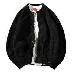 Autumn Korean men's casual wear chenille cardigan sweater sweater slim Japanese retro trend of teenagers M black