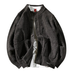 Autumn Korean men's casual wear chenille cardigan sweater sweater slim Japanese retro trend of teenagers M Dark grey