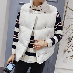 The couple down cotton vest men and young men and women all-match short thick bread coat Korean tide Male "2XL" White spot
