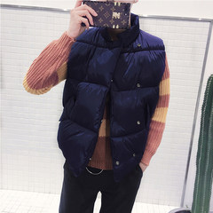 The couple down cotton vest men and young men and women all-match short thick bread coat Korean tide Male "2XL" Navy Blue