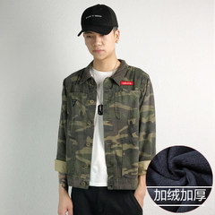 In spring and autumn, men's jacket, trend of students, casual wear, jacket, winter plush, thickening brand jeans M Camouflage and velvet