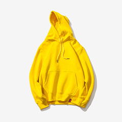 Tide brand male Hooded Sweater autumn Korean solid youth student movement loose couple code Pullover Jacket [Collection Plus shopping cart priority delivery] yellow