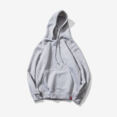 Tide brand male Hooded Sweater autumn Korean solid youth student movement loose couple code Pullover Jacket [Collection Plus shopping cart priority delivery] Light grey