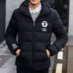 Male Korean winter winter coat thick young students winter cotton men down jacket overcoat short 3XL Black [018 paragraph]