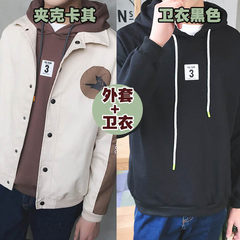 2017 young boys jacket coat in autumn in spring and autumn students relaxed all-match trend Korea handsome thin clothes 3XL The cat Khaki jacket + black sweater