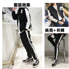 2017 young boys jacket coat in autumn in spring and autumn students relaxed all-match trend Korea handsome thin clothes 3XL Cat Jacket Black + pants