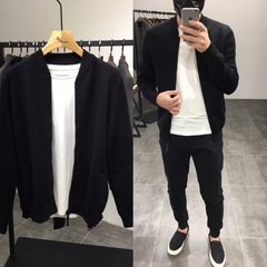 Men slim knit jacket collar cardigan fall 2017 EA1877 black sweater fashion jacket bag mail 3XL black