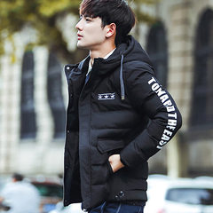 Cotton men's coats in winter 2017 new Korean handsome short thick warm winter jacket trend of cotton Single freight insurance after collection 9666 black