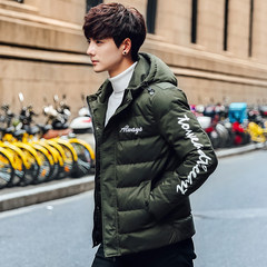 Cotton men's coats in winter 2017 new Korean handsome short thick warm winter jacket trend of cotton Single freight insurance after collection 17666 army green