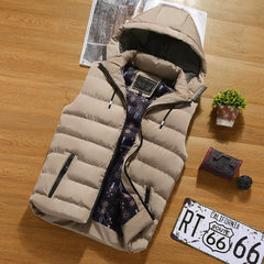 Autumn and winter down cotton vest men's slim young handsome trend of Korean vest vest vest thickening 3XL Khaki