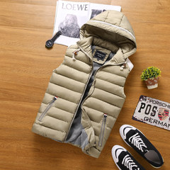Autumn and winter down cotton vest men's slim young handsome trend of Korean vest vest vest thickening 3XL Khaki (777)