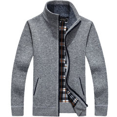 Special offer every day in autumn and winter men's zipper cardigan sweater with velvet jacket collar men loose knit warm 3XL light gray