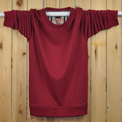 Spring and autumn Men Sport thin sweater Color Long Sleeve Shirt XL T-shirt coat fat fat 3XL [weight 190~210 kg] Light plate [wine red]