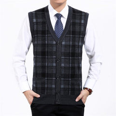 Autumn and winter vest middle-aged man in old men's Cardigan Sweater Vest dad wool vest sweater 180/120 B98-1.