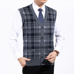 Autumn and winter vest middle-aged man in old men's Cardigan Sweater Vest dad wool vest sweater 180/120 Ash in B98-1