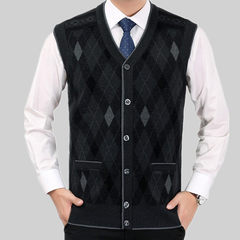 Autumn and winter vest middle-aged man in old men's Cardigan Sweater Vest dad wool vest sweater 180/120 K-9-B black ash