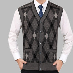 Autumn and winter vest middle-aged man in old men's Cardigan Sweater Vest dad wool vest sweater 180/120 K-9-B Camel