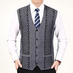 Autumn and winter vest middle-aged man in old men's Cardigan Sweater Vest dad wool vest sweater 180/120 Grey in H-331