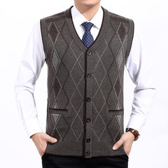 Autumn and winter vest middle-aged man in old men's Cardigan Sweater Vest dad wool vest sweater 180/120 H-11 Camel