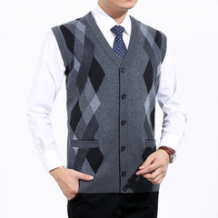 Autumn and winter vest middle-aged man in old men's Cardigan Sweater Vest dad wool vest sweater 180/120 Grey in B2-8