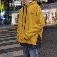 Autumn sweater men's Hooded Jacket with Fleece Winter trend of Korean students BF autumn and winter long sleeved loose couple S yellow