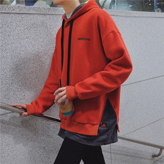 Autumn sweater men's Hooded Jacket with Fleece Winter trend of Korean students BF autumn and winter long sleeved loose couple S gules
