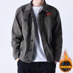 Casual jeans, spring and autumn jacket, tide brand, retro style, Korean trend, students' thin men's jacket 3XL Coffee color (thickening and thickening)
