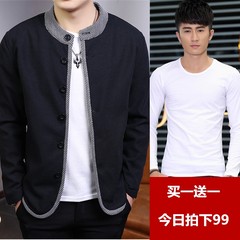 In the autumn of 2017 new men's leisure jacket coat simple youth thin collar cardigan handsome men Specify the color and take notes black