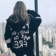 Tide brand 17AW printing color hand-painted slogans Cardigan Sweater Hoodie and couple loose hip hop coat S Suede Black
