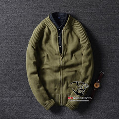 [54] Yishe Gucci autumn cotton knit cardigan collar male simple leisure sweater coat XS [green] simple knit cardigan