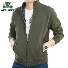 Battlefield Jeep Mens Long sleeve cotton jacket unlined zipper cardigan collar pure autumn sportwear 3XL In a green word