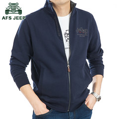 Battlefield Jeep Mens Long sleeve cotton jacket unlined zipper cardigan collar pure autumn sportwear 3XL Blue W1501 (embroidered word)