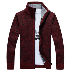 Every autumn and winter special offer men sweater coat and cashmere sweater collar cardigan loose thick warm sweater 3XL Claret