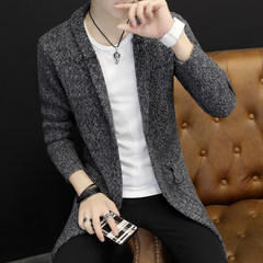 Autumn and winter sweater trend of Korean men loaded Metrosexual Lapel sweater knit cardigan coat thick young students 3XL M44 gray