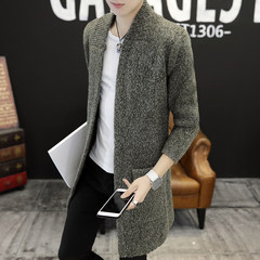 Autumn and winter sweater trend of Korean men loaded Metrosexual Lapel sweater knit cardigan coat thick young students 3XL M44 green