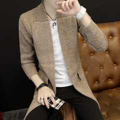 Autumn and winter sweater trend of Korean men loaded Metrosexual Lapel sweater knit cardigan coat thick young students 3XL M44 Khaki