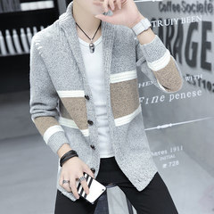 Autumn and winter sweater trend of Korean men loaded Metrosexual Lapel sweater knit cardigan coat thick young students 3XL 9316 grey + white send a