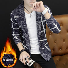 Autumn and winter sweater trend of Korean men loaded Metrosexual Lapel sweater knit cardigan coat thick young students 3XL Cashmere R001 blue